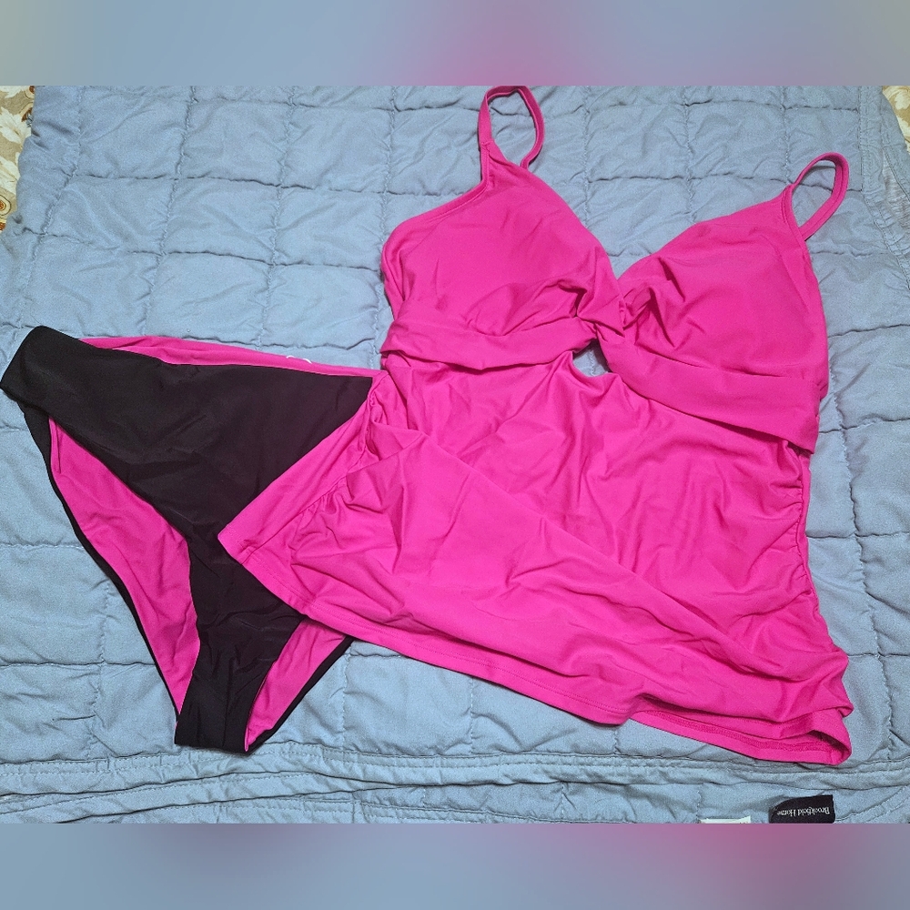 CUPSHE 2pc Tankini With Reversible Bottoms Fushia Pink & Black XXXL NWT
